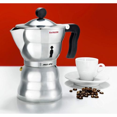  Alessi AAM33 / 6 Moka espresso machine made of cast aluminum, handle and plastic button, black, 6 cups