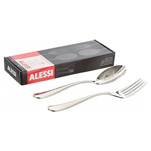  Alessi Nuovo Milano Serving Spoon and Fork Set, Silver