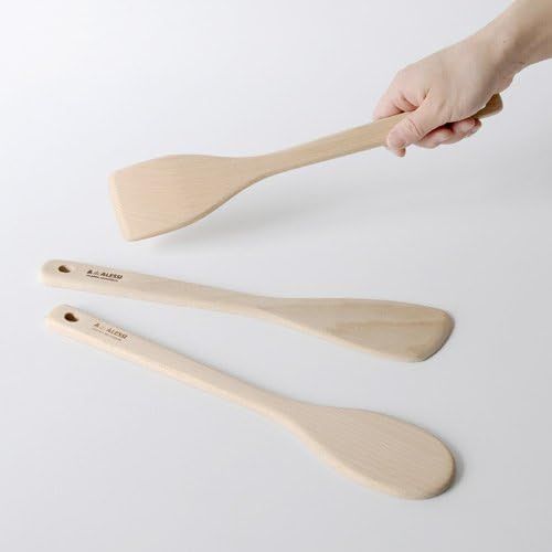  A di Alessi Pots&Pans Kitchen Spoons, Beech Wood, Set of 3, (AJM27SET)