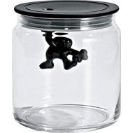 A Di Alessi Glass Gianni Jar A Little Man Holding On Tight Small Kitchen Box with Hermetic Lid in Thermoplastic Resin, Black