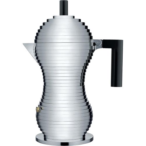  Alessi MDL026 B Pulcina Stove Top Espresso 6 Cup Coffee Maker in Aluminum Casting Handle And Knob in Pa, Black by Alessi