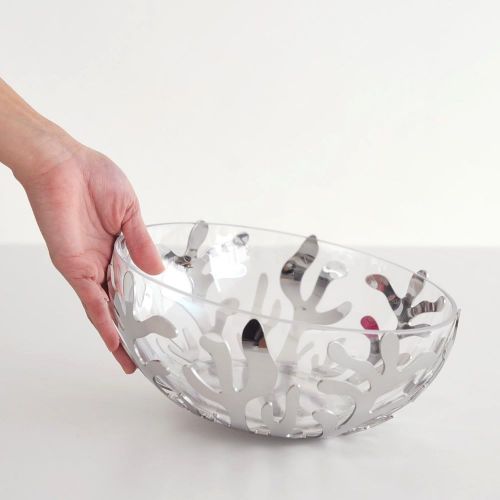  Alessi ESI0125SMediterraneo Fruit Bowl in 1810 Stainless Steel Mirror Polished And Thermoplastic Resin, Silver