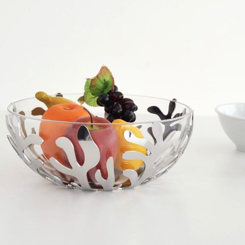 Alessi ESI0125SMediterraneo Fruit Bowl in 1810 Stainless Steel Mirror Polished And Thermoplastic Resin, Silver