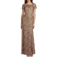 Alex Evenings Sequined-Lace Rosette-Rose Gown