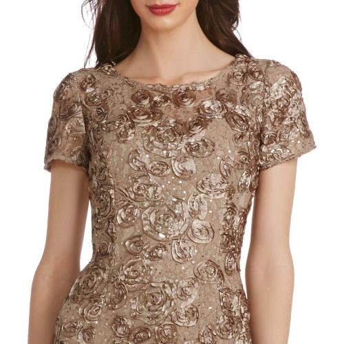  Alex Evenings Sequined-Lace Rosette-Rose Gown