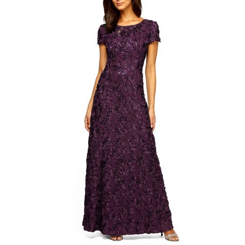  Alex Evenings Sequined-Lace Rosette-Rose Gown