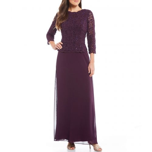  Alex Evenings Sequined Lace & Chiffon Gown