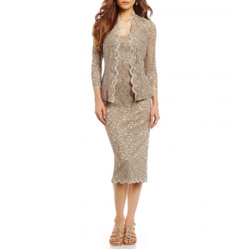  Alex Evenings Scalloped Lace Midi Jacket Dress