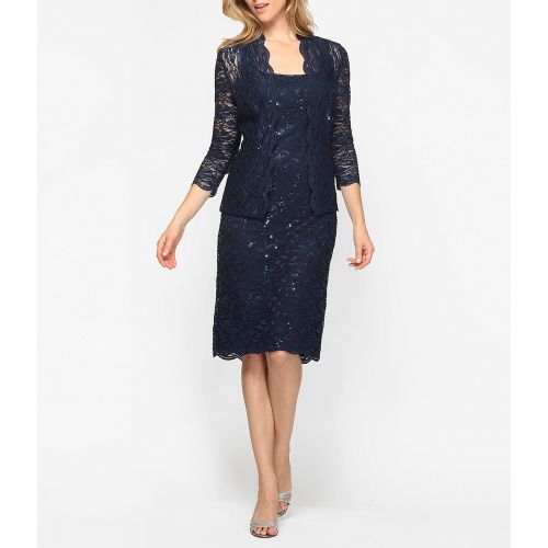  Alex Evenings Scalloped Lace Midi Jacket Dress