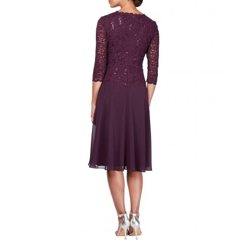  Alex Evenings Mock 2-Piece Lace Tea-Length A-Line Dress