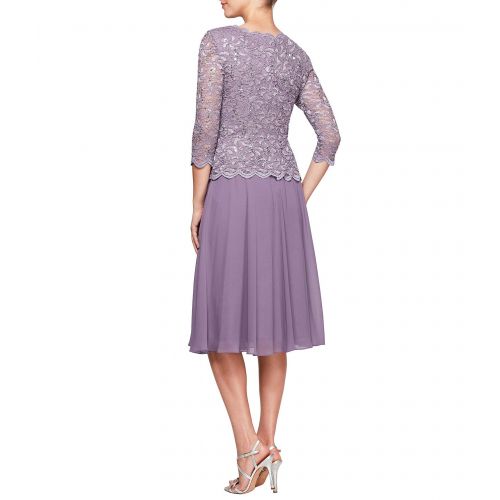  Alex Evenings Mock 2-Piece Lace Tea-Length A-Line Dress