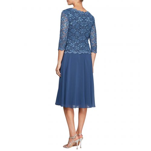  Alex Evenings Mock 2-Piece Lace Tea-Length A-Line Dress