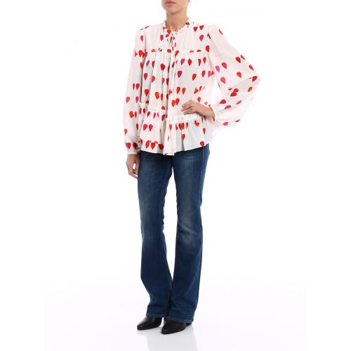  Alexander Mcqueen Printed silk crepe ruffle blouse