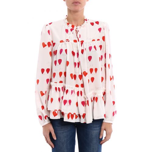  Alexander Mcqueen Printed silk crepe ruffle blouse