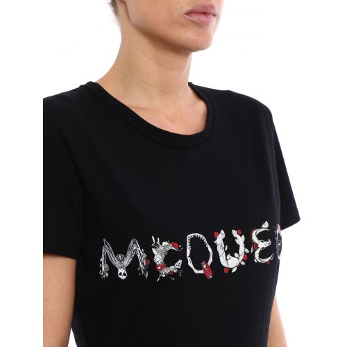  Alexander Mcqueen Animal letter print black T-shirt