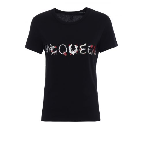  Alexander Mcqueen Animal letter print black T-shirt