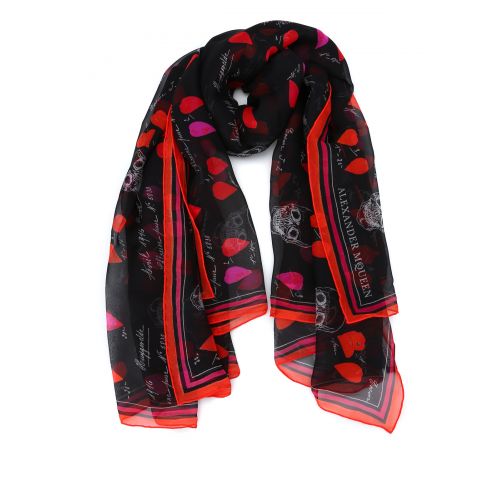  Alexander Mcqueen Petals patterned silk chiffon scarf