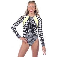 Alexandra Collection Womens Houndstooth Zipper Front Long Sleeve Dance Costume Leotard