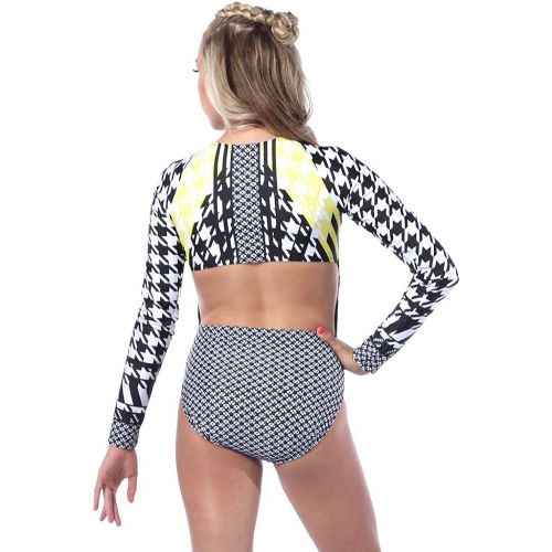  Alexandra Collection Womens Houndstooth Zipper Front Long Sleeve Dance Costume Leotard