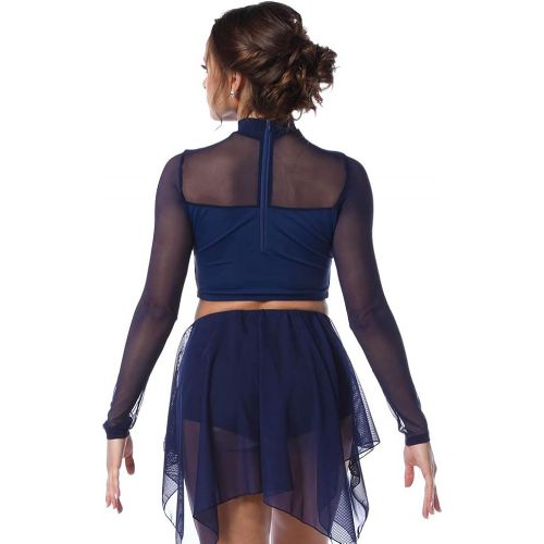  Alexandra Collection Womens Romantic Long Sleeve Sequin Mesh Dance Costume Crop Top