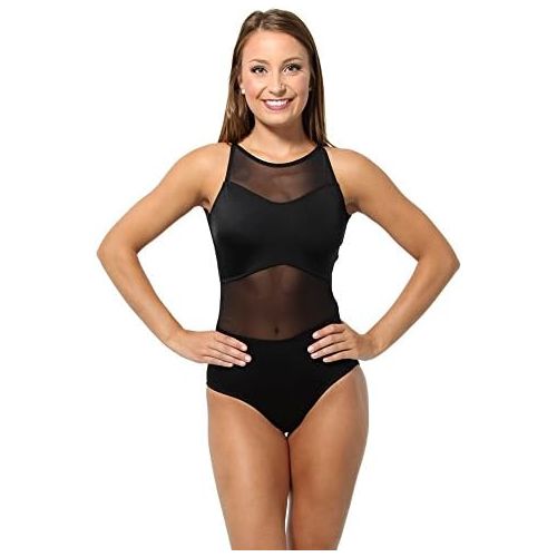  Alexandra Collection Youth Black Mesh Dance Costume Performance Leotard