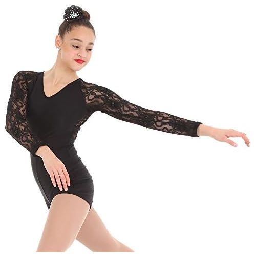  Alexandra Collection Womens Envy Dance Costume Performance Biketard with Lace Back And Sleeves