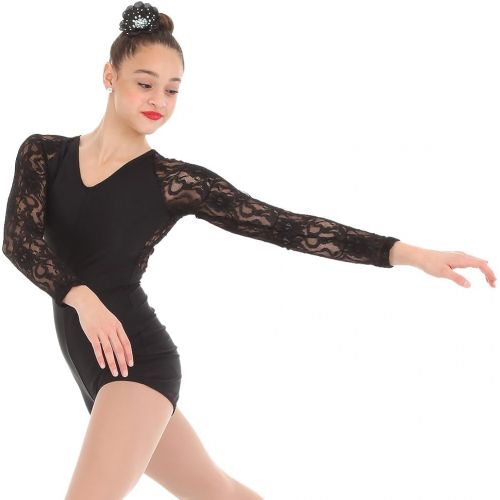  Alexandra Collection Womens Envy Dance Costume Performance Biketard with Lace Back And Sleeves