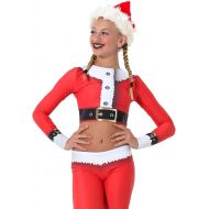 Alexandra Collection Womens Holiday Santa Printed Athletic Long Sleeve Dance Costume Crop Top
