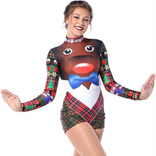  Alexandra Collection Womens Christmas Holiday Reindeer Dance Costume Biketard