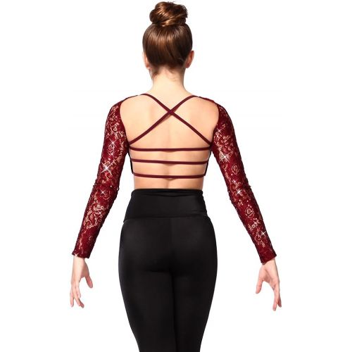  Alexandra Collection Juliette Womens Sequin Long Sleeve Dance Performance Strappy Bra Top