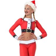 Alexandra Collection Youth Holiday Santa Printed Athletic Long Sleeve Dance Costume Crop Top