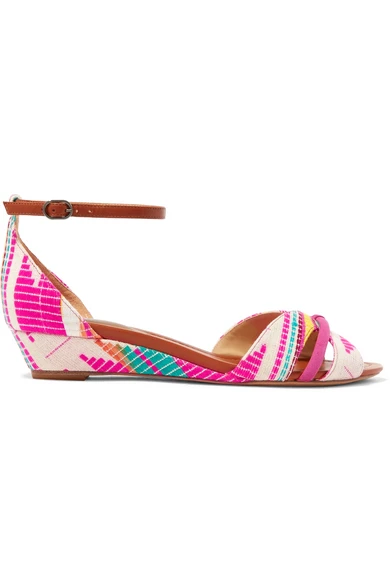 Alexandre Birman Jacquard, leather and suede wedge sandals