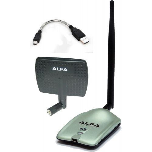  Alfa AWUS036NH 2000mW 2W 802.11gn High Gain USB Wireless G  N Long-Range WiFi Network Adapter with 5dBi Screw-On Swivel Rubber Antenna and 7dBi Panel Antenna and Mini bendable Fl