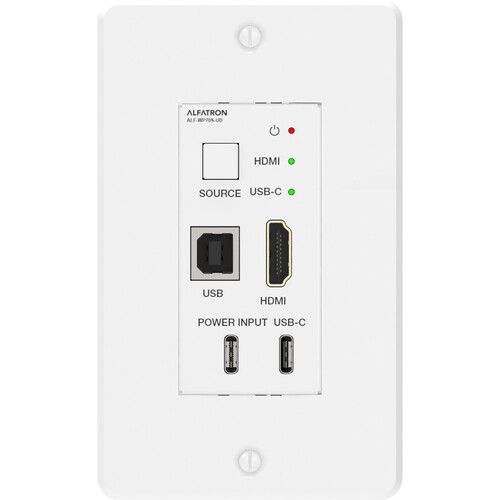  Alfatron 2 x 1 Switcher and HDBaseT Wall Plate Transmitter Kit with HDMI and USB-C Input (230')