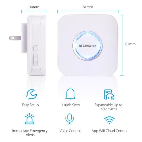  Alfawise Wireless Home Security Alarm System,2.4 G WiFi Compatible,2 in 1 PIR Motion Sensor,Main Panel,5 Modes Control Burglar Alert,1 Doorbell Button,Control by Smartphone