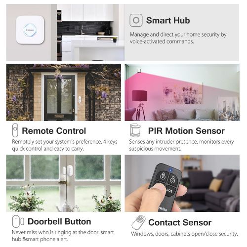  Alfawise Wireless Home Security Alarm System,2.4 G WiFi Compatible,2 in 1 PIR Motion Sensor,Main Panel,5 Modes Control Burglar Alert,1 Doorbell Button,Control by Smartphone