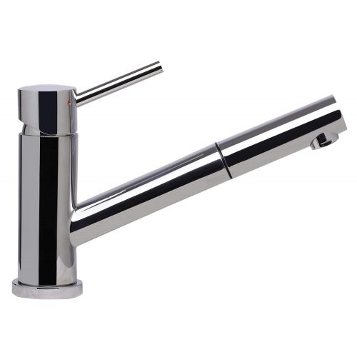  Alfi AB2025-PSS Polished Finish Solid Stainless Steel Single Hole Pull-Out Kitchen Faucet, Silver/Pewter