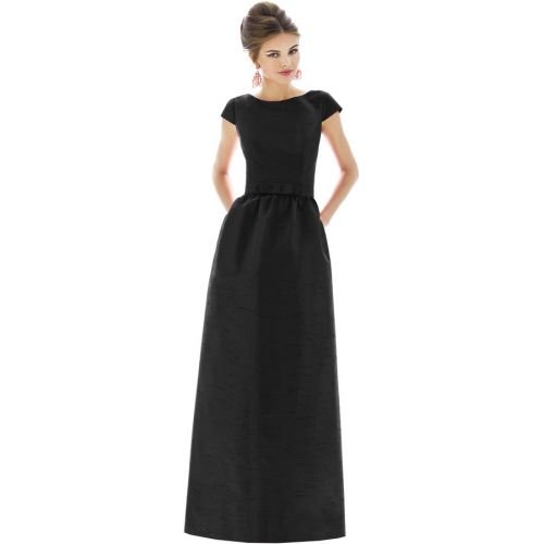  Alfred Sung Cap Sleeve Dupioni Full Length Dress