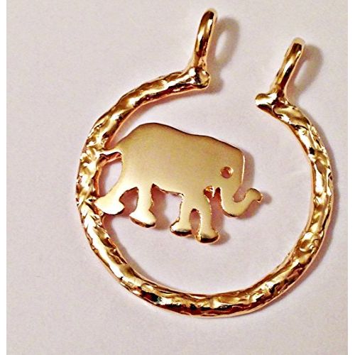  Ring Holder Necklace Pendant Only (no chain) Wildlife Elephant, 14K Solid Yellow Gold Custom by Ali C Art, Made in USA Unique Handmade Jewelry Keepsake Gift for Her, Wife, Mother,