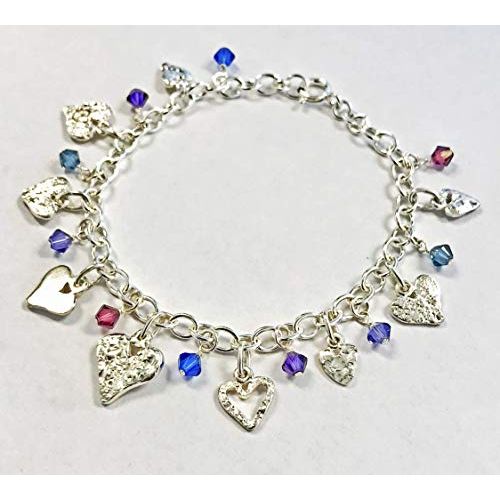  Heart Charm Bracelet by Ali C Art, Made In The USA, Unique Handmade Sterling Silver Jewelry, Keepsake Gift for Her, Wife, Mother, Daughter, Friend, Girlfriend