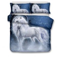 Alibalala alibalala 3D Unicorn Bedding Elegant White Unicorn Duvet Cover Set | Soft and Breathable 2 Pieces Bedding Set, Twin Size Kids Bed Set
