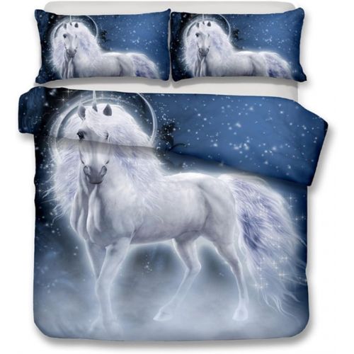  Alibalala alibalala 3D Unicorn Bedding Elegant White Unicorn Duvet Cover Set | Soft and Breathable 2 Pieces Bedding Set, Twin Size Kids Bed Set