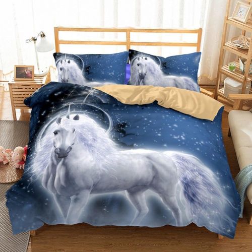  Alibalala alibalala 3D Unicorn Bedding Elegant White Unicorn Duvet Cover Set | Soft and Breathable 2 Pieces Bedding Set, Twin Size Kids Bed Set