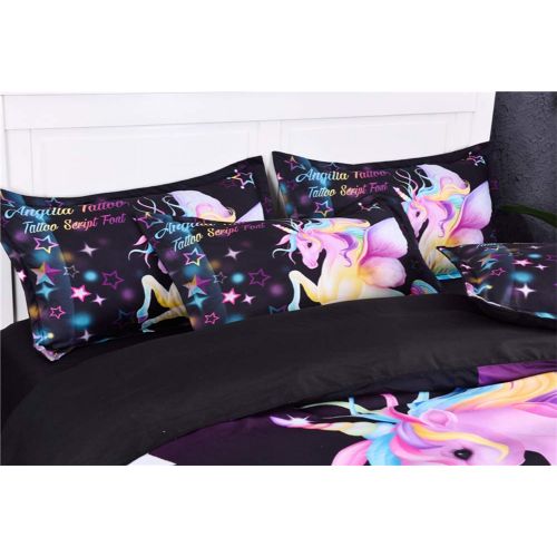  Alibalala alibalala Polyester Black 3D Bedding Set Full Size - Imprisoned Unicorn Digital Printing 3-Piece Comforter Sets for Boys & Girls Bedroom Decor (King)