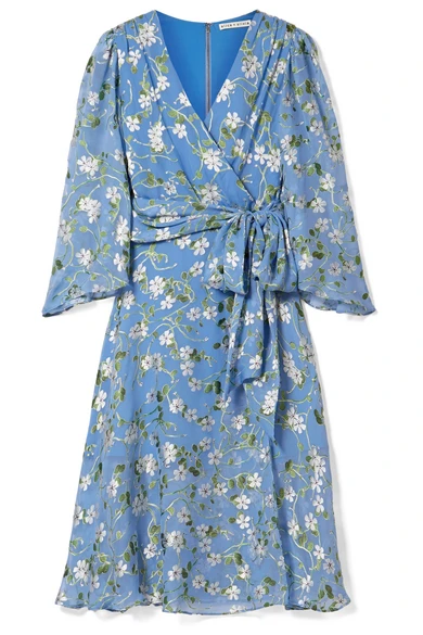 Alice + Olivia Halsey belted floral-print devore-chiffon dress