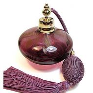 Alice-Aliya Art Crystal Glass Perfume Cologne Refillable Empty Bottle with Purple (Lavender) Squeeze Bulb Sprayer.
