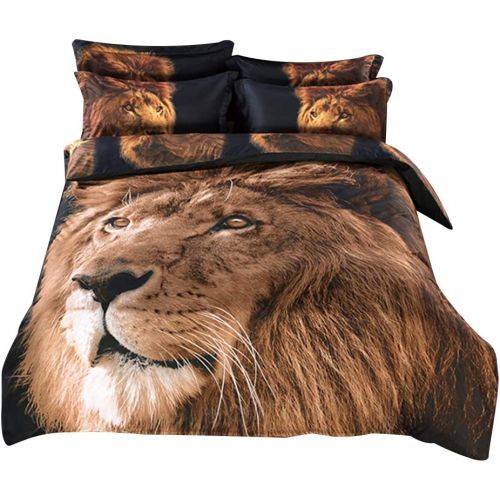  Alicemall Queen 3D Lion Bedding Set with Comforter Statement Cool 3D Lion 5-Piece Comforter Set, Twin/ Full/ Queen/ King/ California King (Queen)