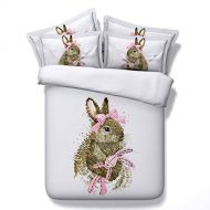 Alicemall JF-136 Lovely Bunny Print 4pcs Girls Bed Linen for Kids Girls Cute Rabbit Bedding Sets Full Queen Size Sheets