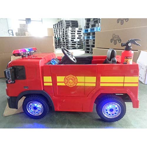  Alison 12V Kids Fire Engine Truck Children Electric car Kids fire Truck Toy with Luminous Wheels, Water Gun ,hat Extinguisher ,Remote Control, Warning lamp,2 Speeds, (red)