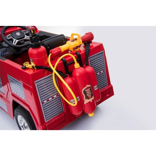  Alison 12V Kids Fire Engine Truck Children Electric car Kids fire Truck Toy with Luminous Wheels, Water Gun ,hat Extinguisher ,Remote Control, Warning lamp,2 Speeds, (red)